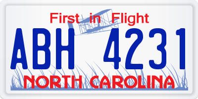 NC license plate ABH4231