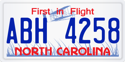 NC license plate ABH4258
