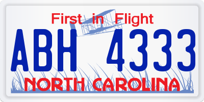 NC license plate ABH4333