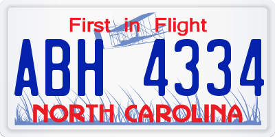 NC license plate ABH4334