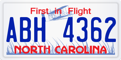 NC license plate ABH4362