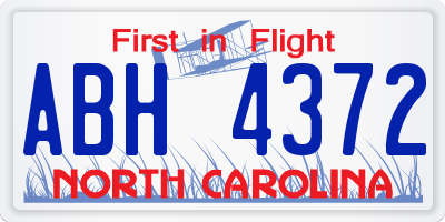 NC license plate ABH4372