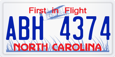 NC license plate ABH4374