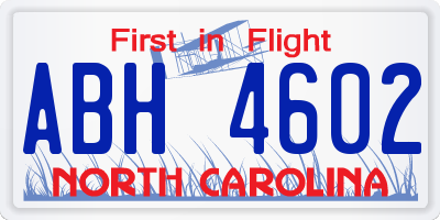 NC license plate ABH4602