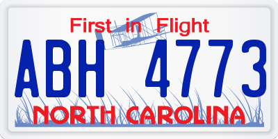 NC license plate ABH4773