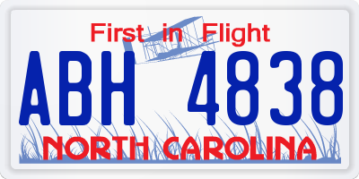 NC license plate ABH4838