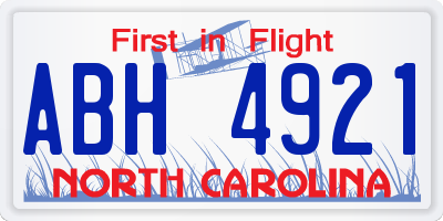 NC license plate ABH4921