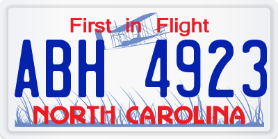 NC license plate ABH4923