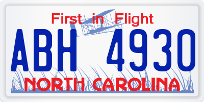 NC license plate ABH4930