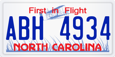 NC license plate ABH4934
