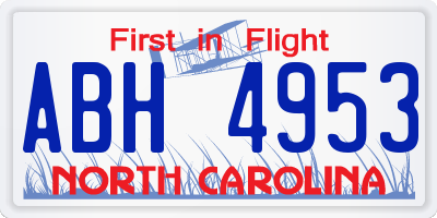 NC license plate ABH4953