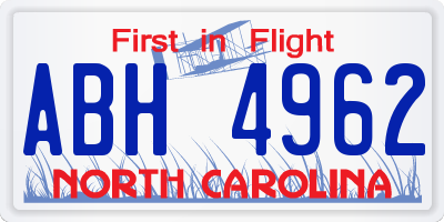 NC license plate ABH4962