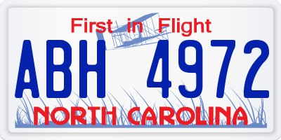 NC license plate ABH4972
