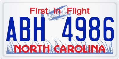 NC license plate ABH4986