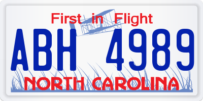 NC license plate ABH4989
