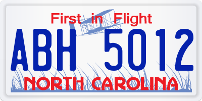 NC license plate ABH5012