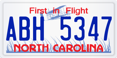 NC license plate ABH5347