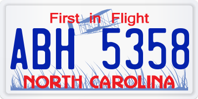 NC license plate ABH5358