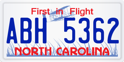 NC license plate ABH5362