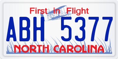 NC license plate ABH5377