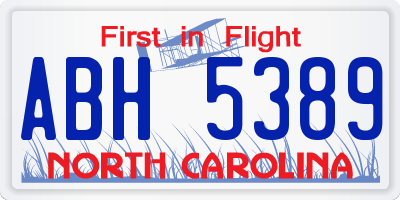 NC license plate ABH5389