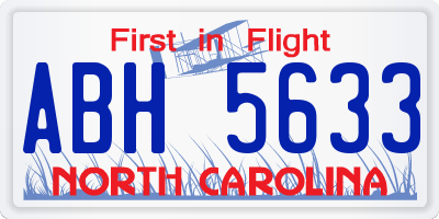 NC license plate ABH5633