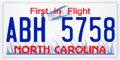 NC license plate ABH5758