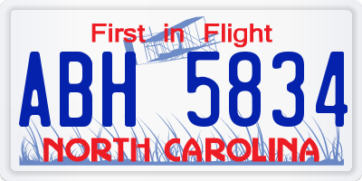 NC license plate ABH5834