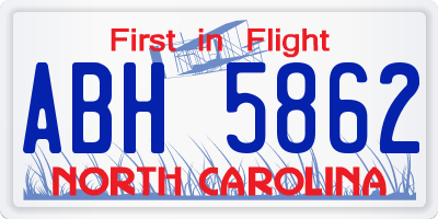 NC license plate ABH5862