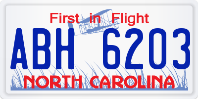 NC license plate ABH6203