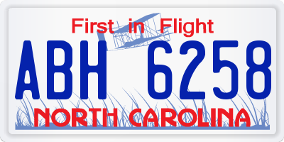 NC license plate ABH6258