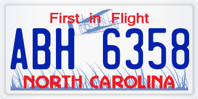NC license plate ABH6358