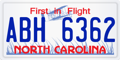 NC license plate ABH6362