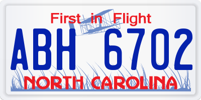 NC license plate ABH6702