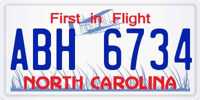 NC license plate ABH6734