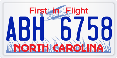 NC license plate ABH6758