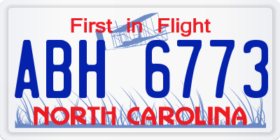 NC license plate ABH6773