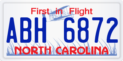 NC license plate ABH6872