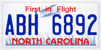 NC license plate ABH6892