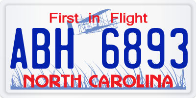 NC license plate ABH6893
