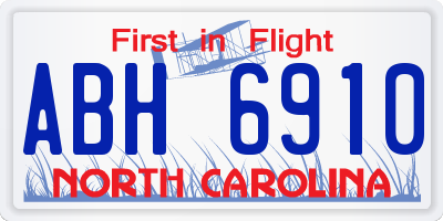 NC license plate ABH6910