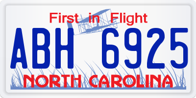 NC license plate ABH6925
