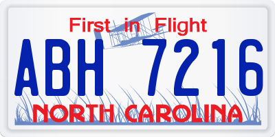 NC license plate ABH7216