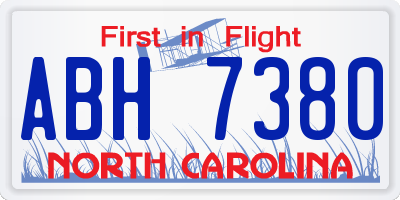 NC license plate ABH7380