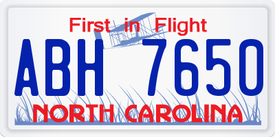 NC license plate ABH7650
