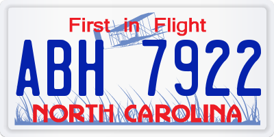 NC license plate ABH7922