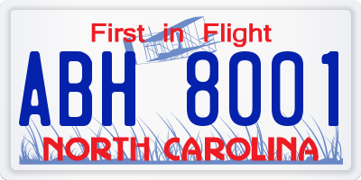 NC license plate ABH8001