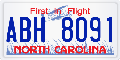 NC license plate ABH8091