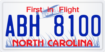 NC license plate ABH8100