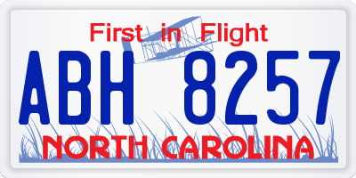 NC license plate ABH8257